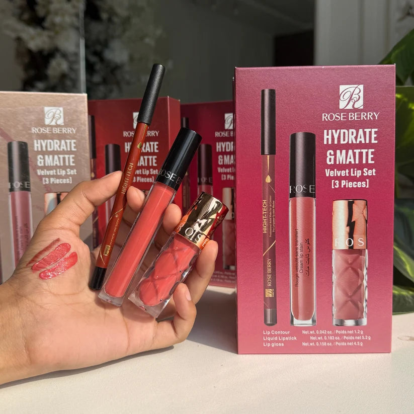 Rose berry hydrate & matte velvet lip set (3 pieces)