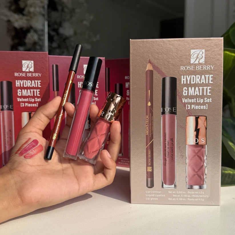 Rose berry hydrate & matte velvet lip set (3 pieces)