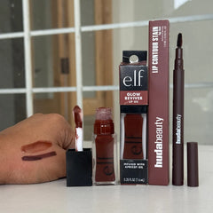 elf Glow Reviver Lip Oil + HUDA BEAUTY LIP CONTOUR LIP STAIN lip comboo