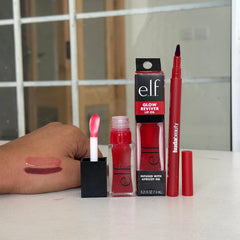 elf Glow Reviver Lip Oil + HUDA BEAUTY LIP CONTOUR LIP STAIN lip comboo